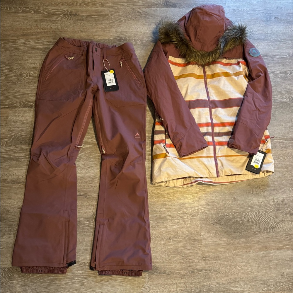 Burton Women's Jacket and Pants Set - Burgundy and Striped